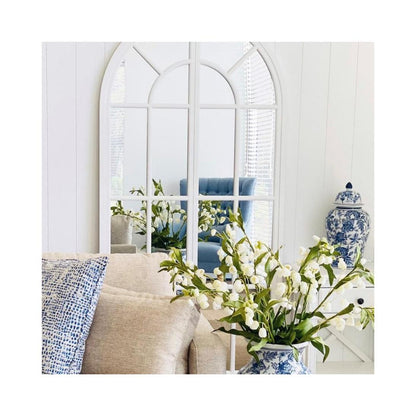Bayside Slate Blue Hamptons Button Tufted Winged Armchair W/Wooden Legs