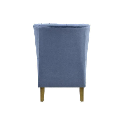 Bayside Slate Blue Hamptons Button Tufted Winged Armchair W/Wooden Legs