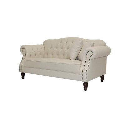 Vaucluse 2 Seat Hamptons Buttoned Sofa Beige Linen Blend