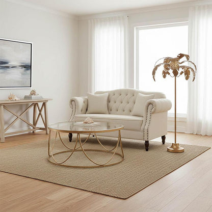 Vaucluse 2 Seat Hamptons Buttoned Sofa Beige Linen Blend