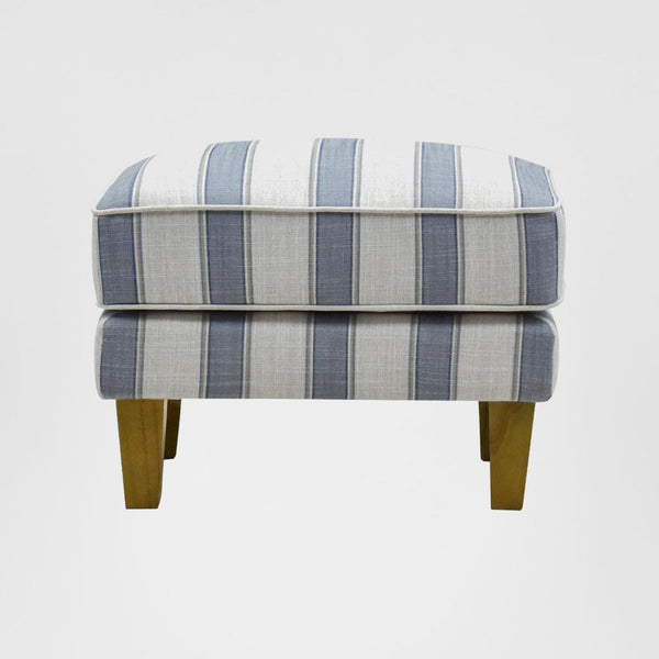Bondi Hamptons Ottoman Blue Sky Stripe W/White Piping