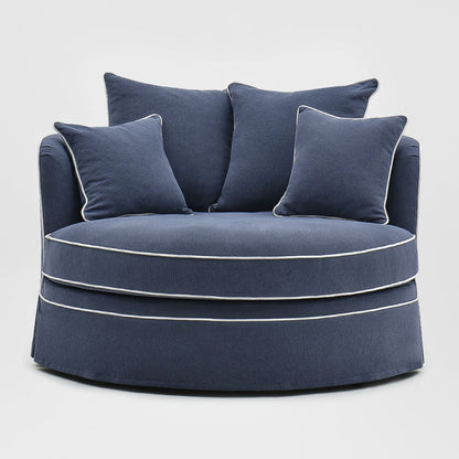 Slip Cover Only - Noosa Hamptons Snuggle Chair Navy With White Piping
