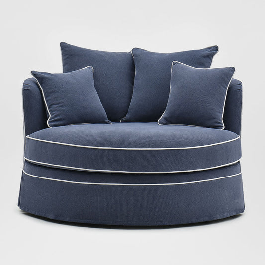 Slip Cover Only - Noosa Hamptons Snuggle Chair Navy With White Piping