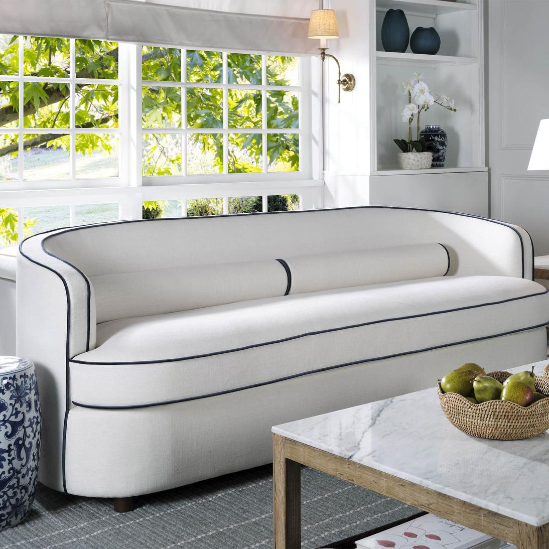 Brighton Hamptons 3 seat sofa Ivory with blue piping