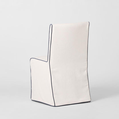 Slip Cover Only - Clifton Dining Chair Ivory W/ Navy Piping