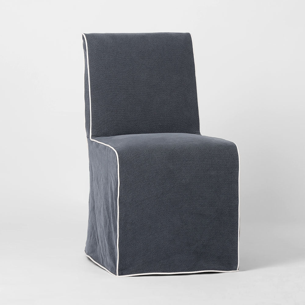 Slip Cover Only - Clifton Dining Chair Navy W/ White Piping