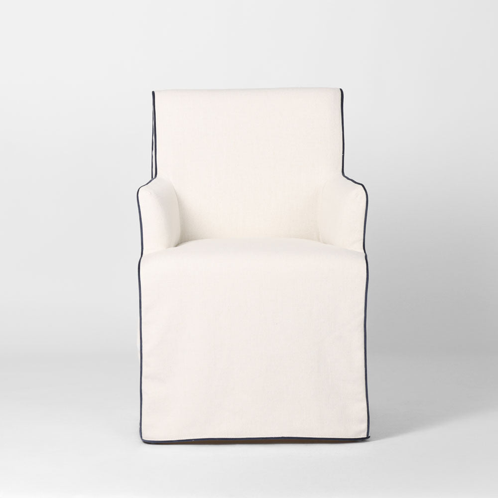 Slip Cover Only - Clifton Dining Chair W/Arms Ivory With Navy Piping