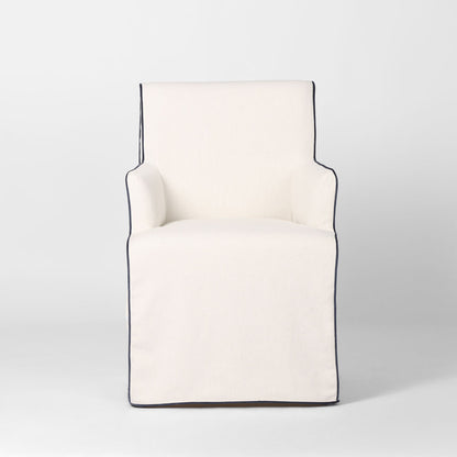 Slip Cover Only - Clifton Dining Chair W/Arms Ivory With Navy Piping