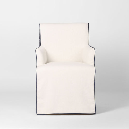 Slip Cover Only - Clifton Dining Chair W/Arms Ivory With Navy Piping