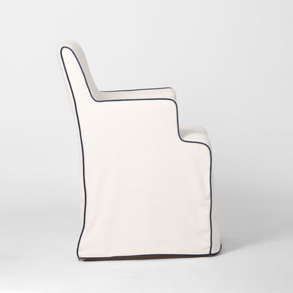 Slip Cover Only - Clifton Dining Chair W/Arms Ivory With Navy Piping
