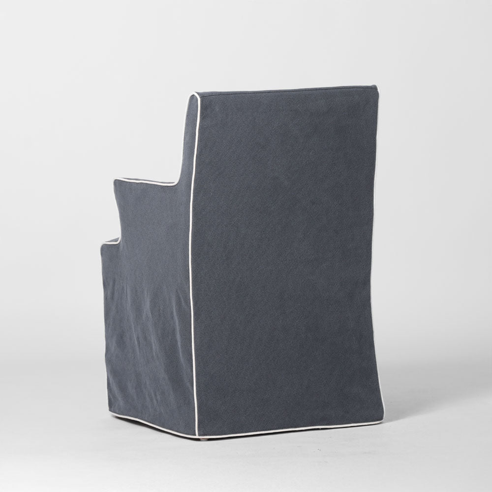 Slip Cover Only - Clifton Dining Chair W/Arms Navy With Ivory Piping