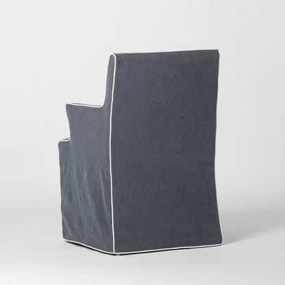 Slip Cover Only - Clifton Dining Chair W/Arms Navy With Ivory Piping
