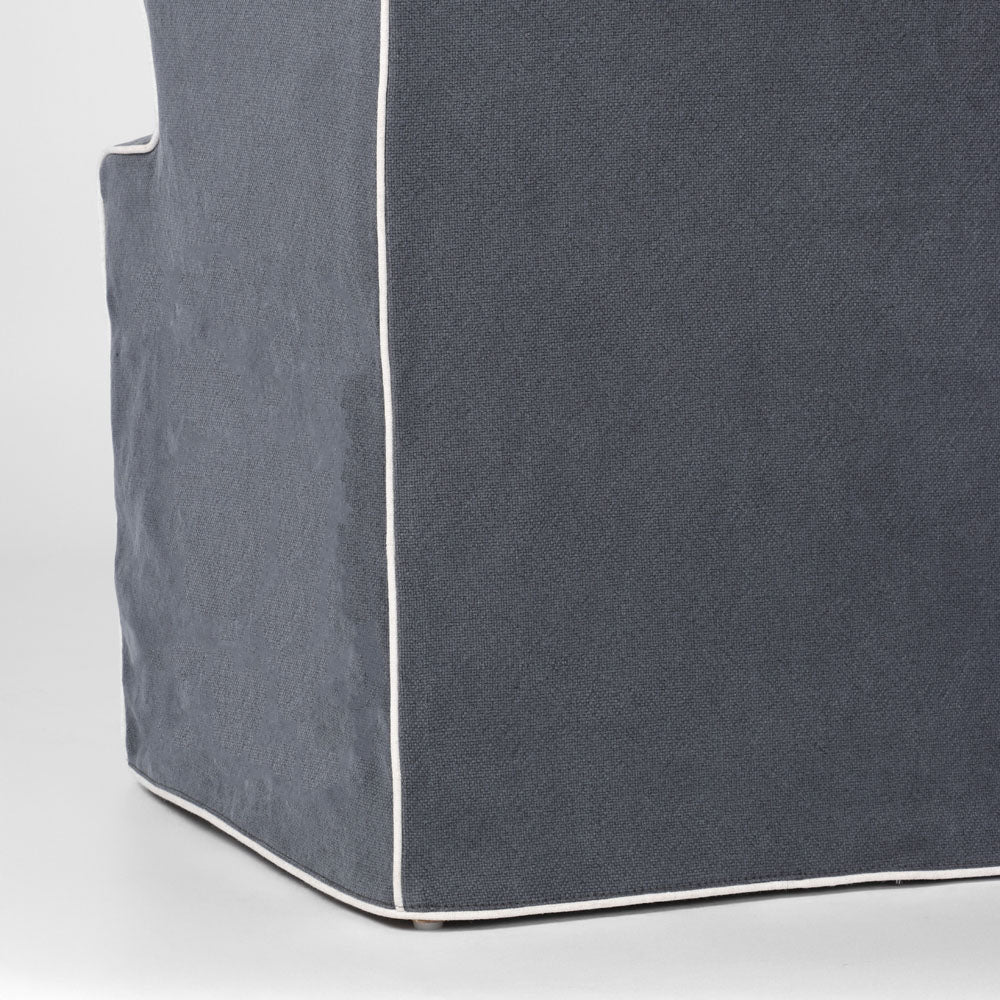 Slip Cover Only - Clifton Dining Chair W/Arms Navy With Ivory Piping