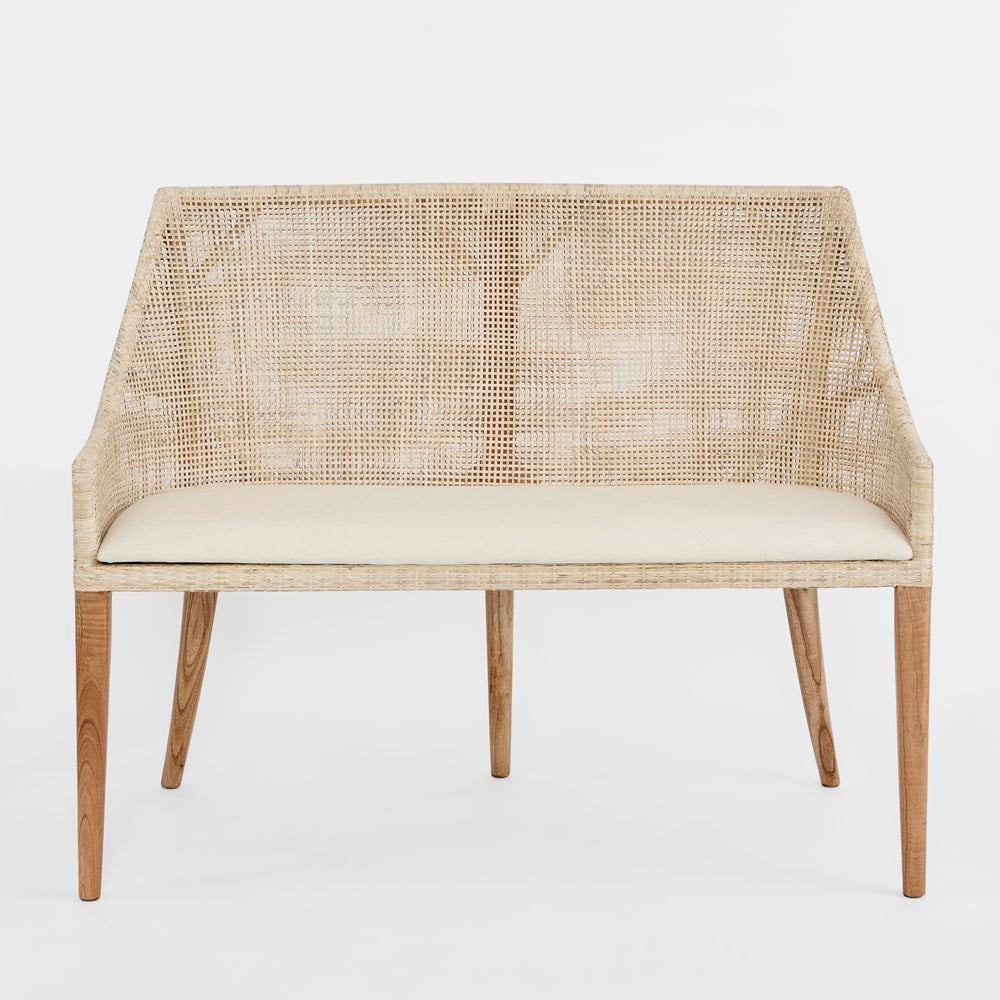 Charlotte Rattan Bench Seat Natural Whitewash
