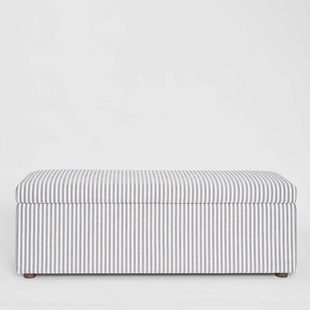 Newport Storage Ottoman White & Blue Pin Stripe