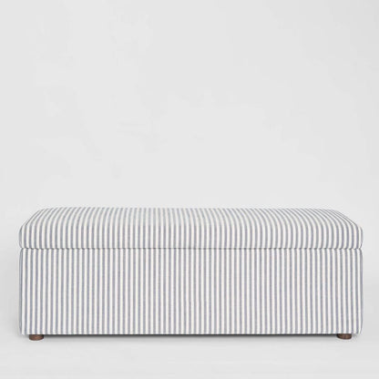 Newport Storage Ottoman White & Blue Pin Stripe