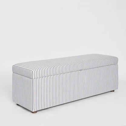 Newport Storage Ottoman White & Blue Pin Stripe