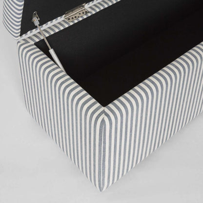 Newport Storage Ottoman White & Blue Pin Stripe