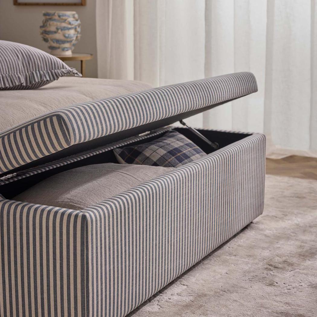 Newport Storage Ottoman White & Blue Pin Stripe