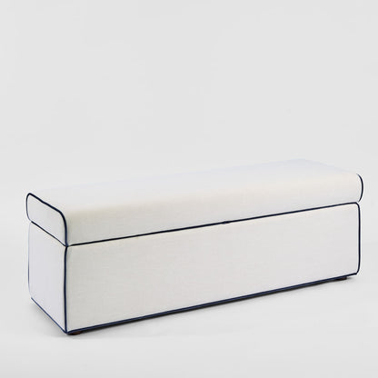Brighton Storage Ottoman Ivory with Blue Piping