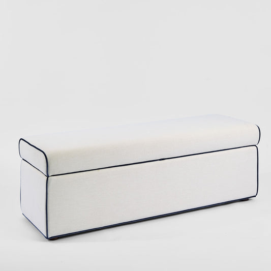 Brighton Storage Ottoman Ivory with Blue Piping
