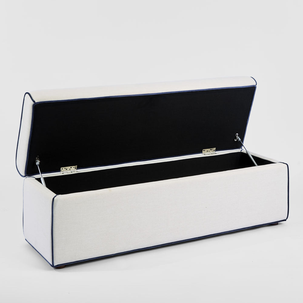 Brighton Storage Ottoman Ivory with Blue Piping