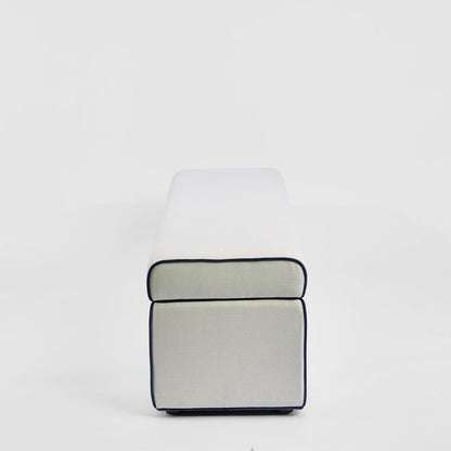 Brighton Storage Ottoman Ivory with Blue Piping