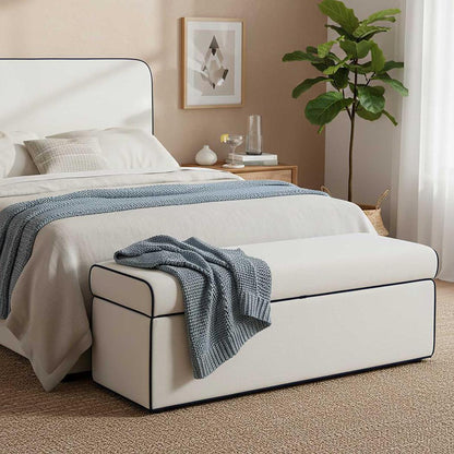 Brighton Storage Ottoman Ivory with Blue Piping