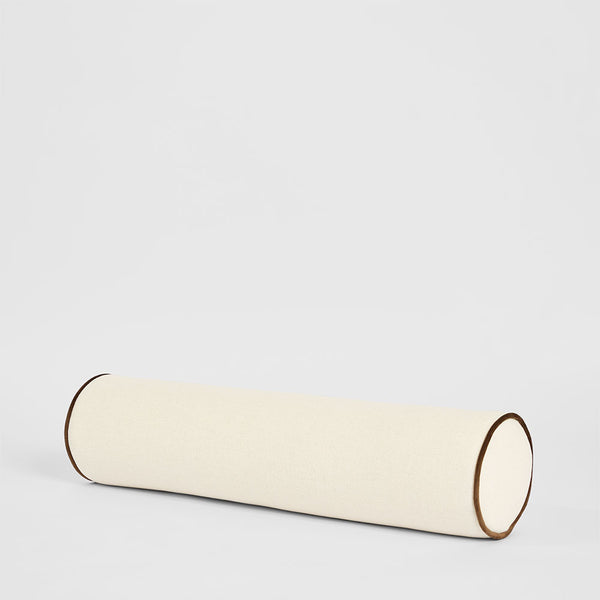 Avoca Bolster Cushion Ivory with Chocolate Piping