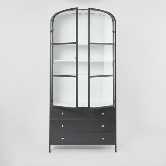 Atlas Glass Doors Cabinet with 3 drawers Black