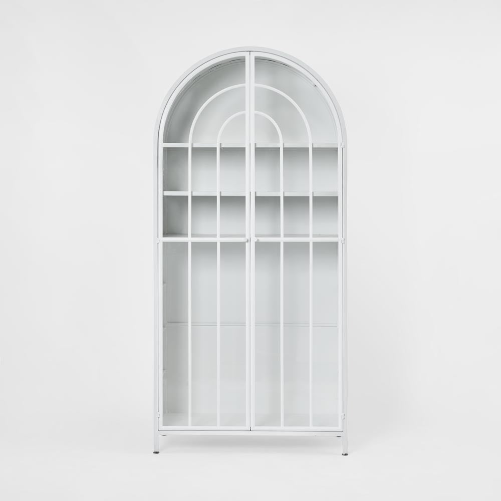 Hamptons Arched Glass Doors Cabinet White