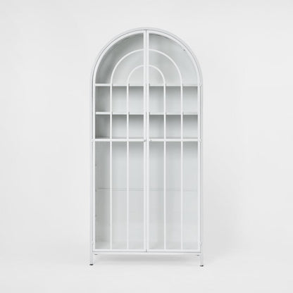 Hamptons Arched Glass Doors Cabinet White