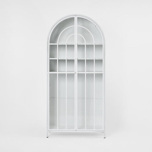 Hamptons Arched Glass Doors Cabinet White