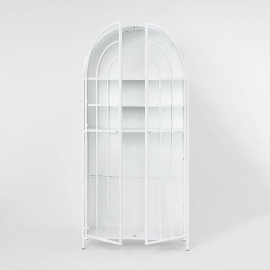 Hamptons Arched Glass Doors Cabinet White