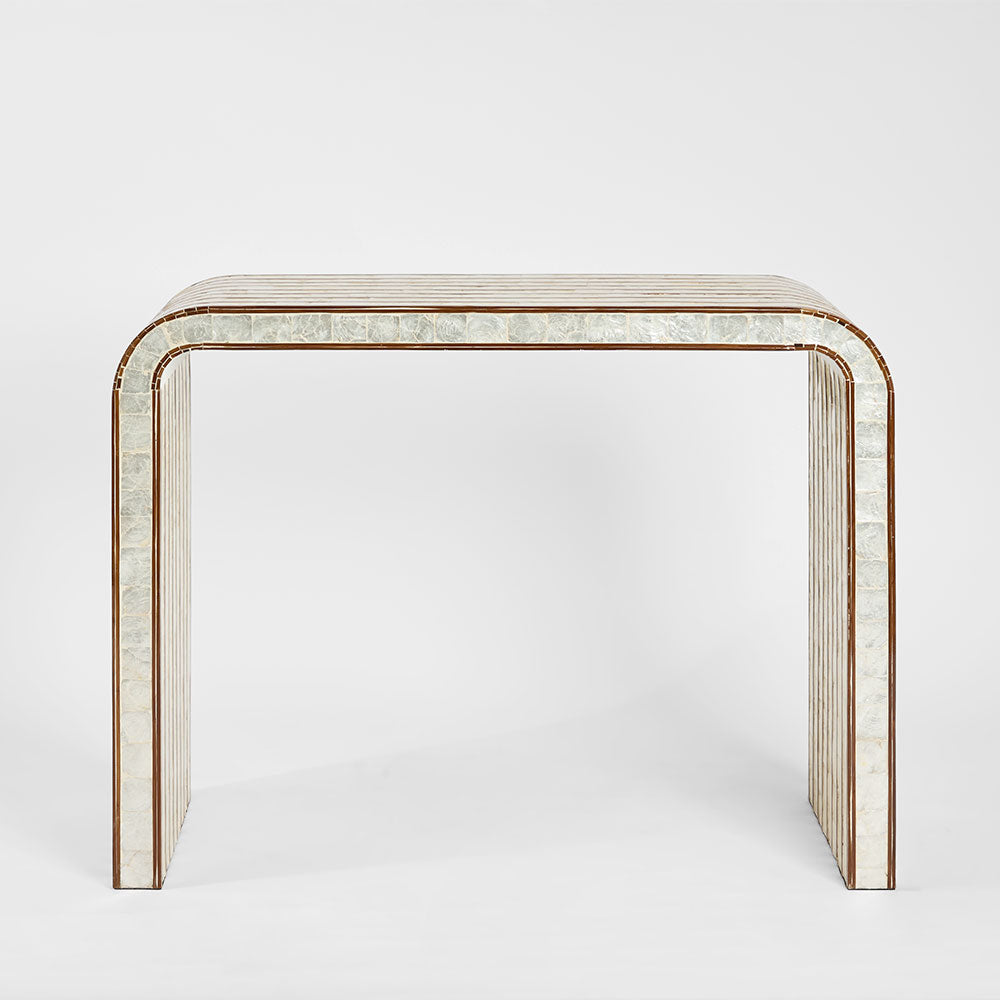 Raya White Shell & Bamboo Console Table