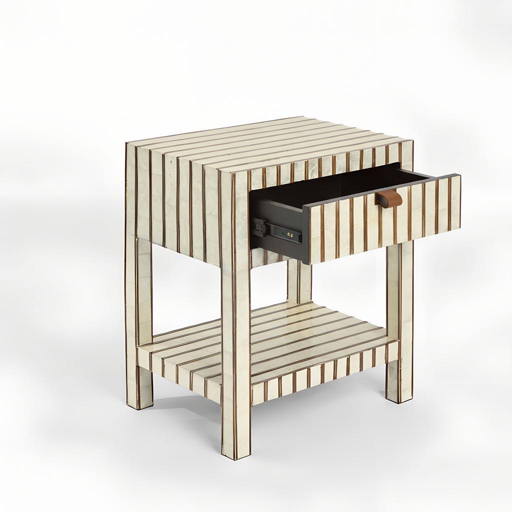 Raya White Shell & Bamboo Bedside Table