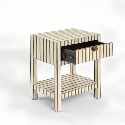 Raya White Shell & Bamboo Bedside Table