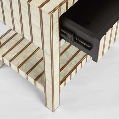 Raya White Shell & Bamboo Bedside Table