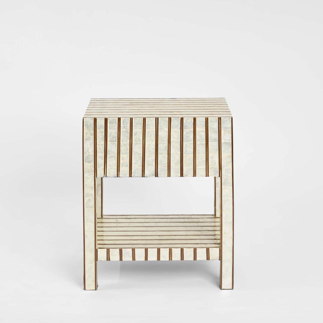 Raya White Shell & Bamboo Bedside Table