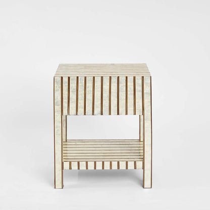 Raya White Shell & Bamboo Bedside Table