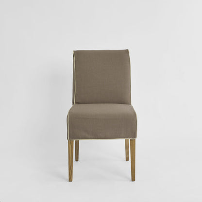 Slip Cover Only - Clifton Dining Chair Short Brown W/Ivory Piping