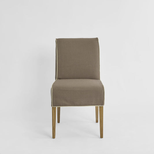 Slip Cover Only - Clifton Dining Chair Short Brown W/Ivory Piping