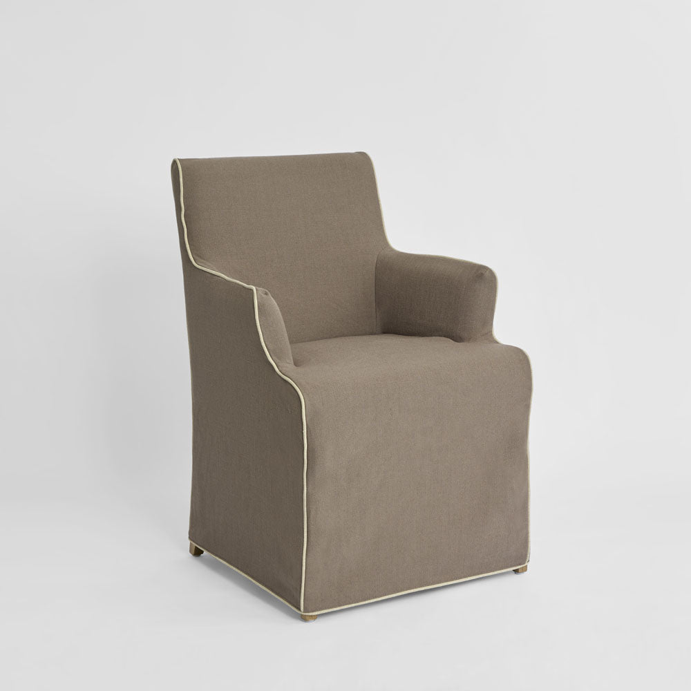 Slip Cover Only - Clifton Dining Chair W/Arms Brown W/Ivory Piping