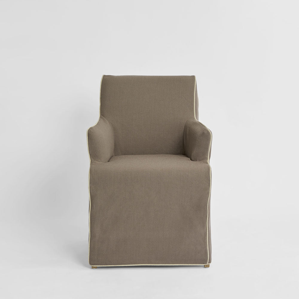 Slip Cover Only - Clifton Dining Chair W/Arms Brown W/Ivory Piping