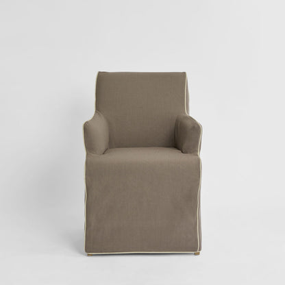 Slip Cover Only - Clifton Dining Chair W/Arms Brown W/Ivory Piping
