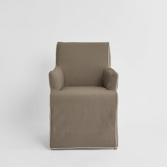 Slip Cover Only - Clifton Dining Chair W/Arms Brown W/Ivory Piping