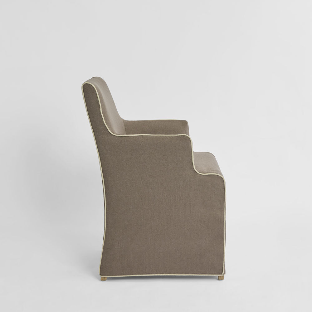 Slip Cover Only - Clifton Dining Chair W/Arms Brown W/Ivory Piping