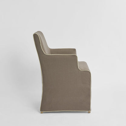 Slip Cover Only - Clifton Dining Chair W/Arms Brown W/Ivory Piping