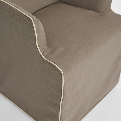 Slip Cover Only - Clifton Dining Chair W/Arms Brown W/Ivory Piping