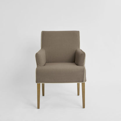 Slip Cover Only - Clifton Dining Chair W/Arms Short Brown W/Ivory Piping
